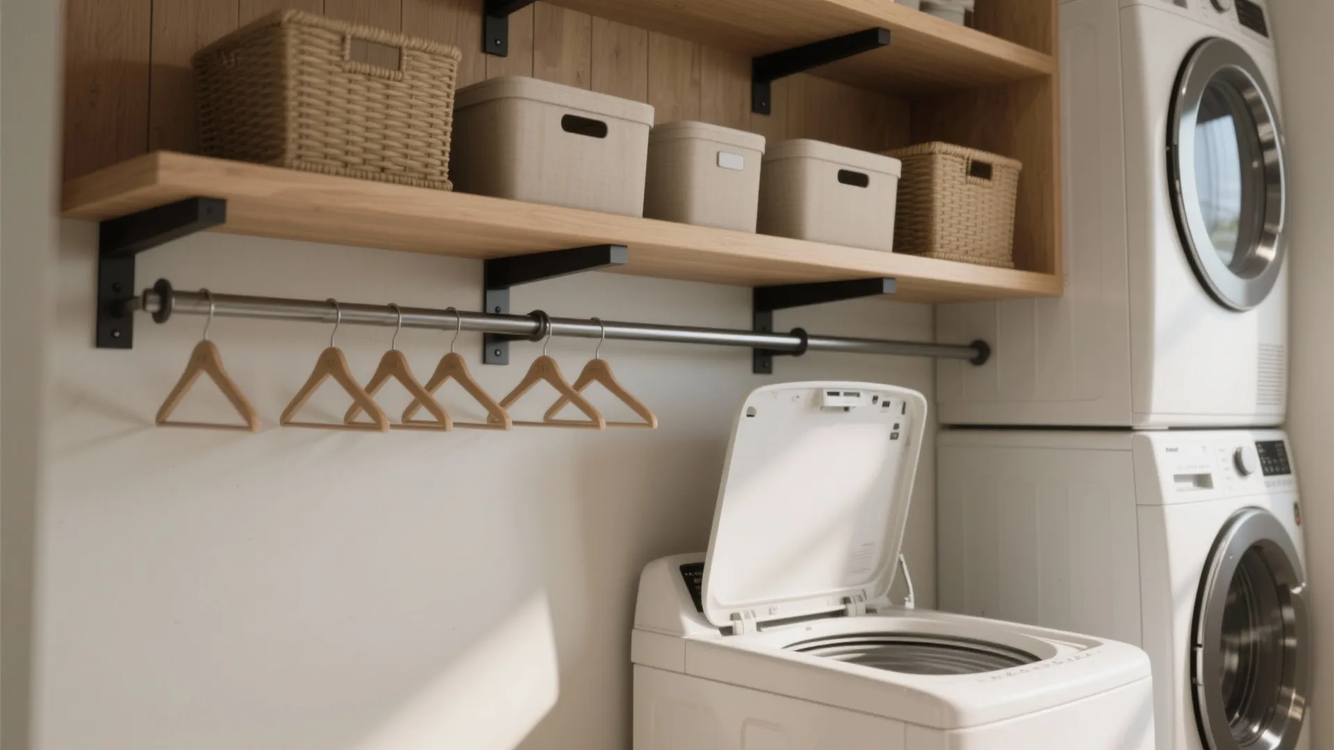 Idea 2: Shelf + Hidden Rod Above the Machines