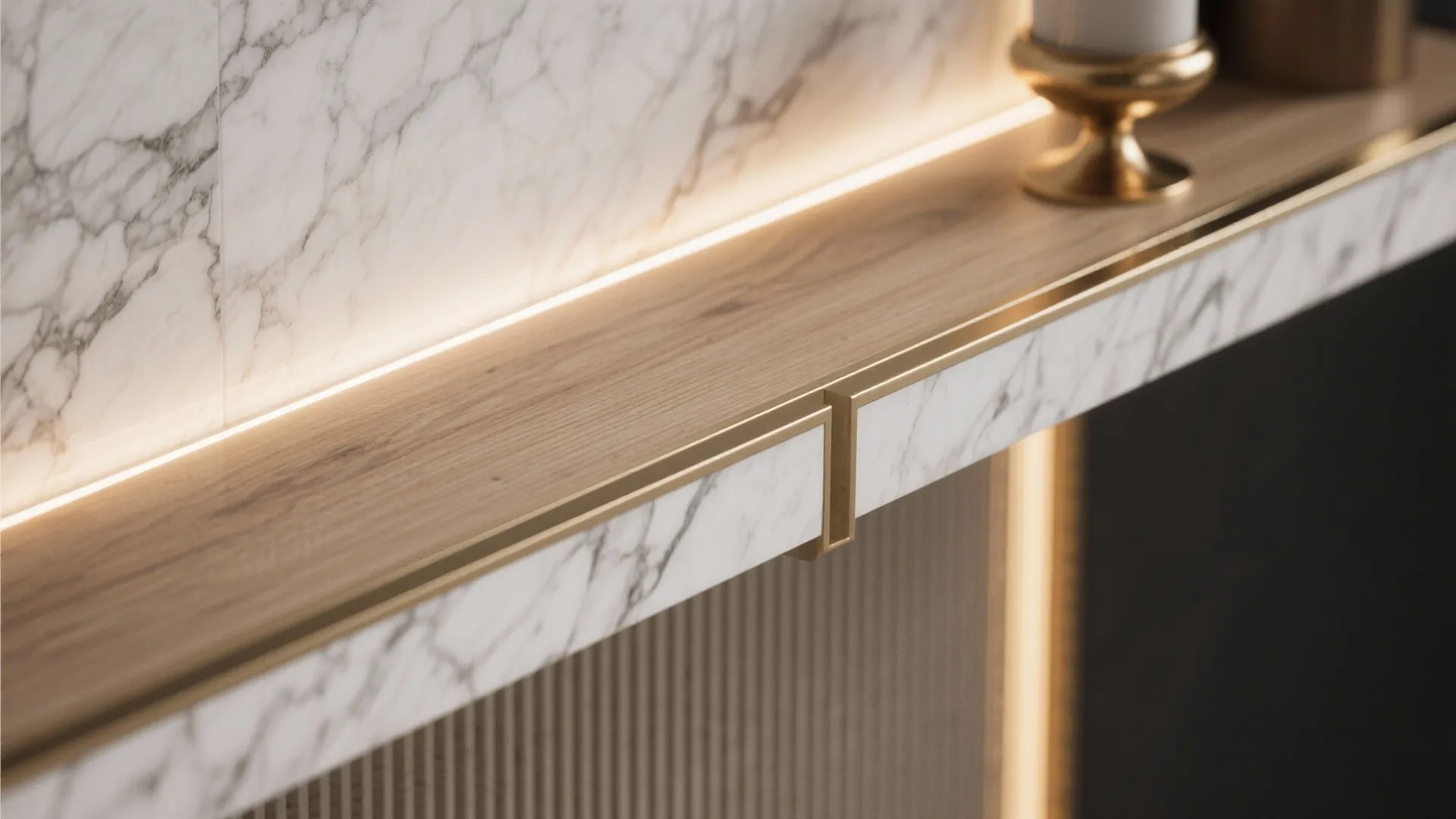 Floating Shelves with Stone Back Panel