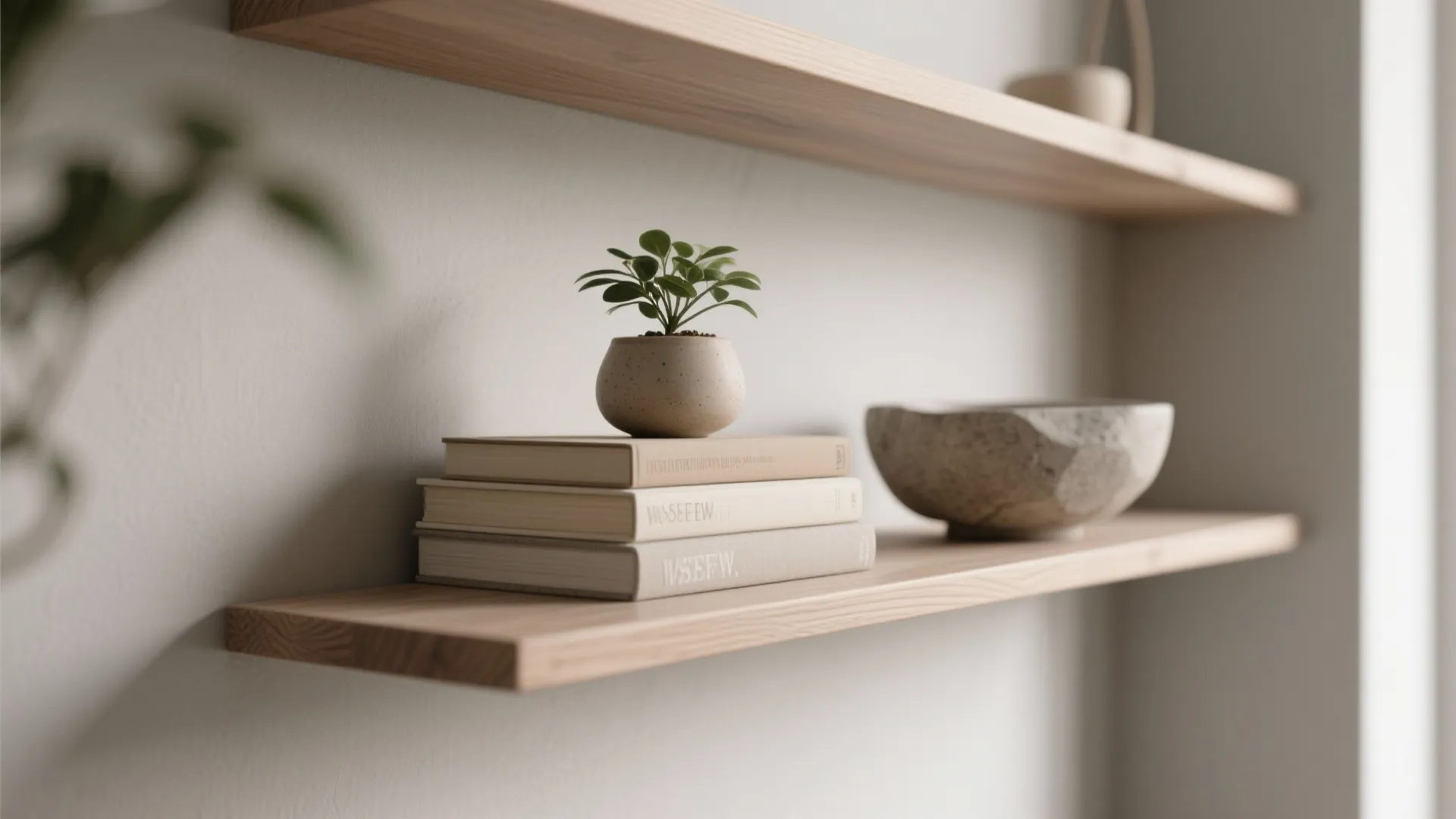 Decluttered Storage: Closed Low Units + Floating Shelves