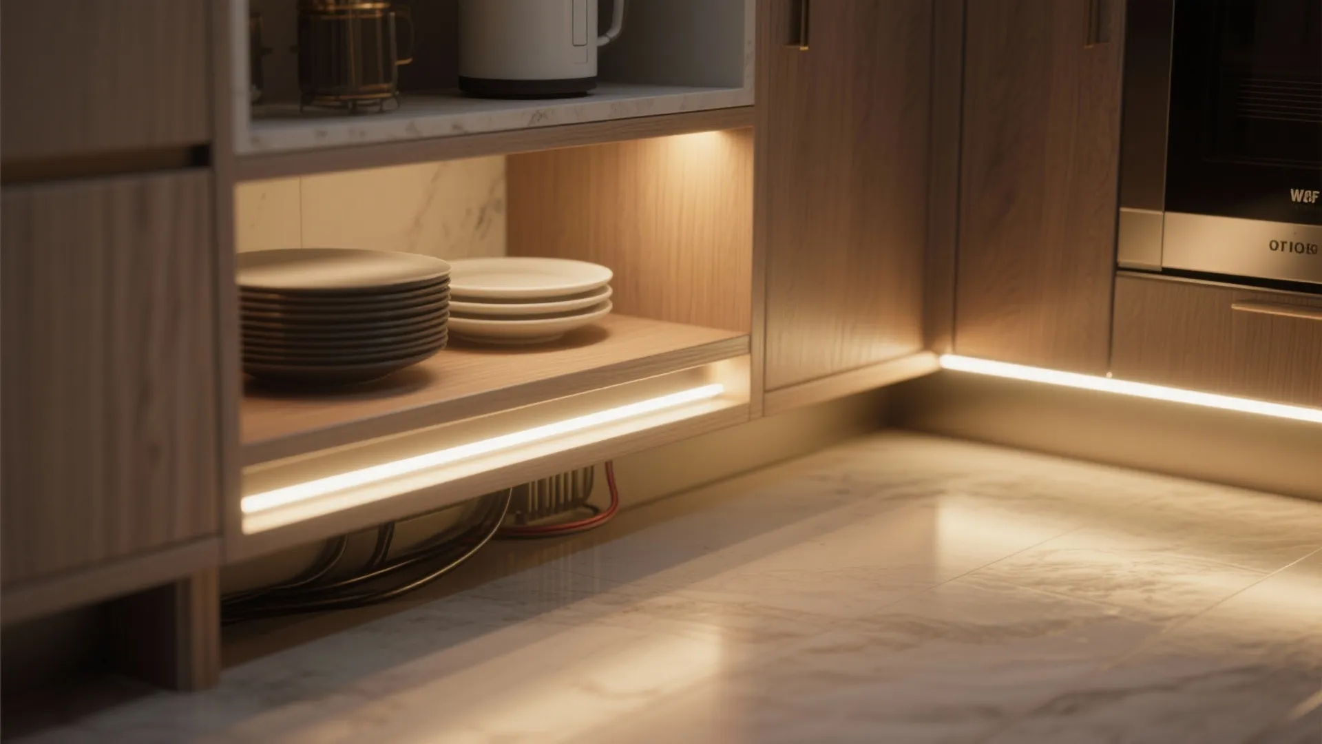 4. Integrated shelf and toe-kick lighting