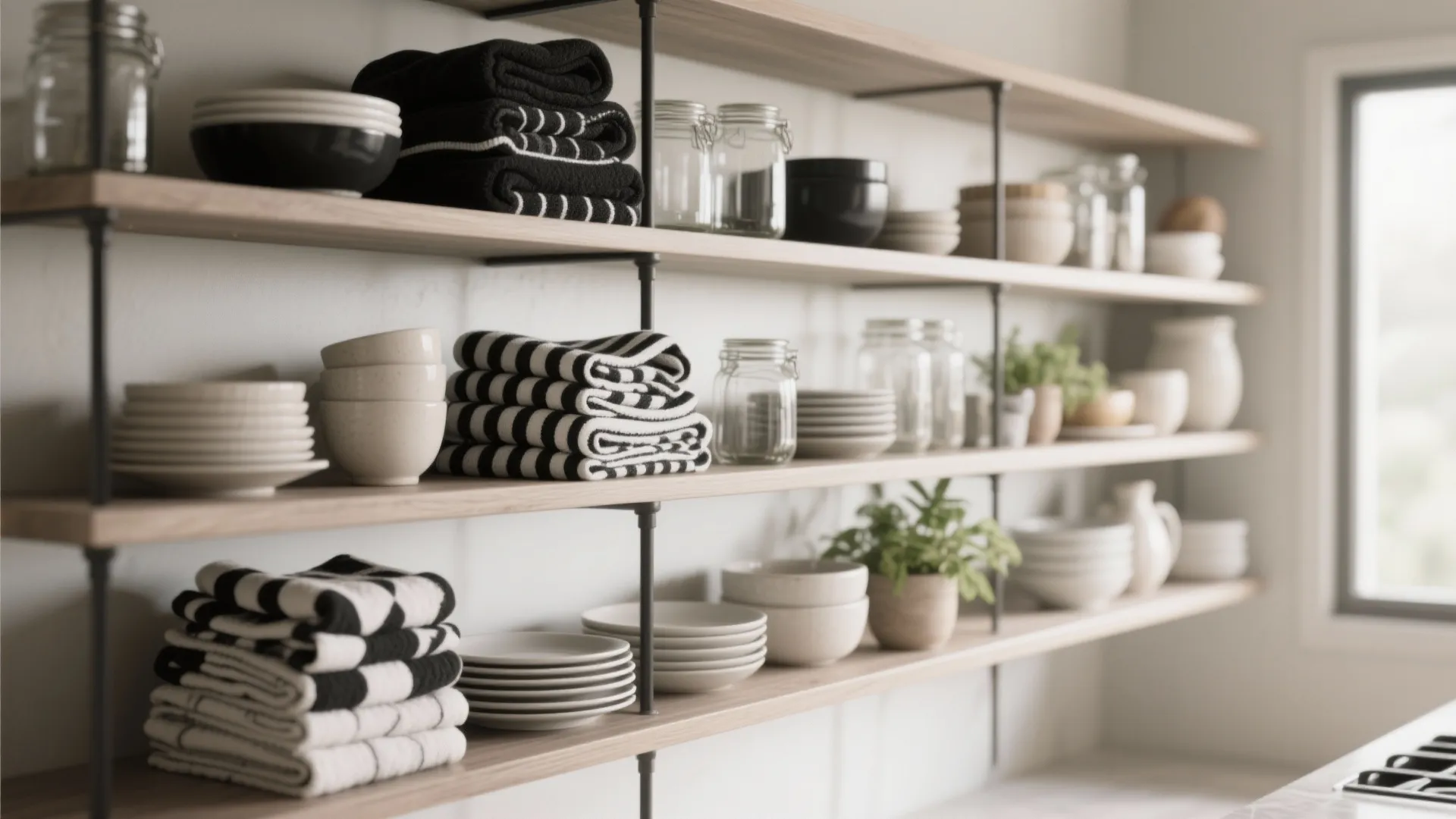 3. Layer towels for depth on open shelving