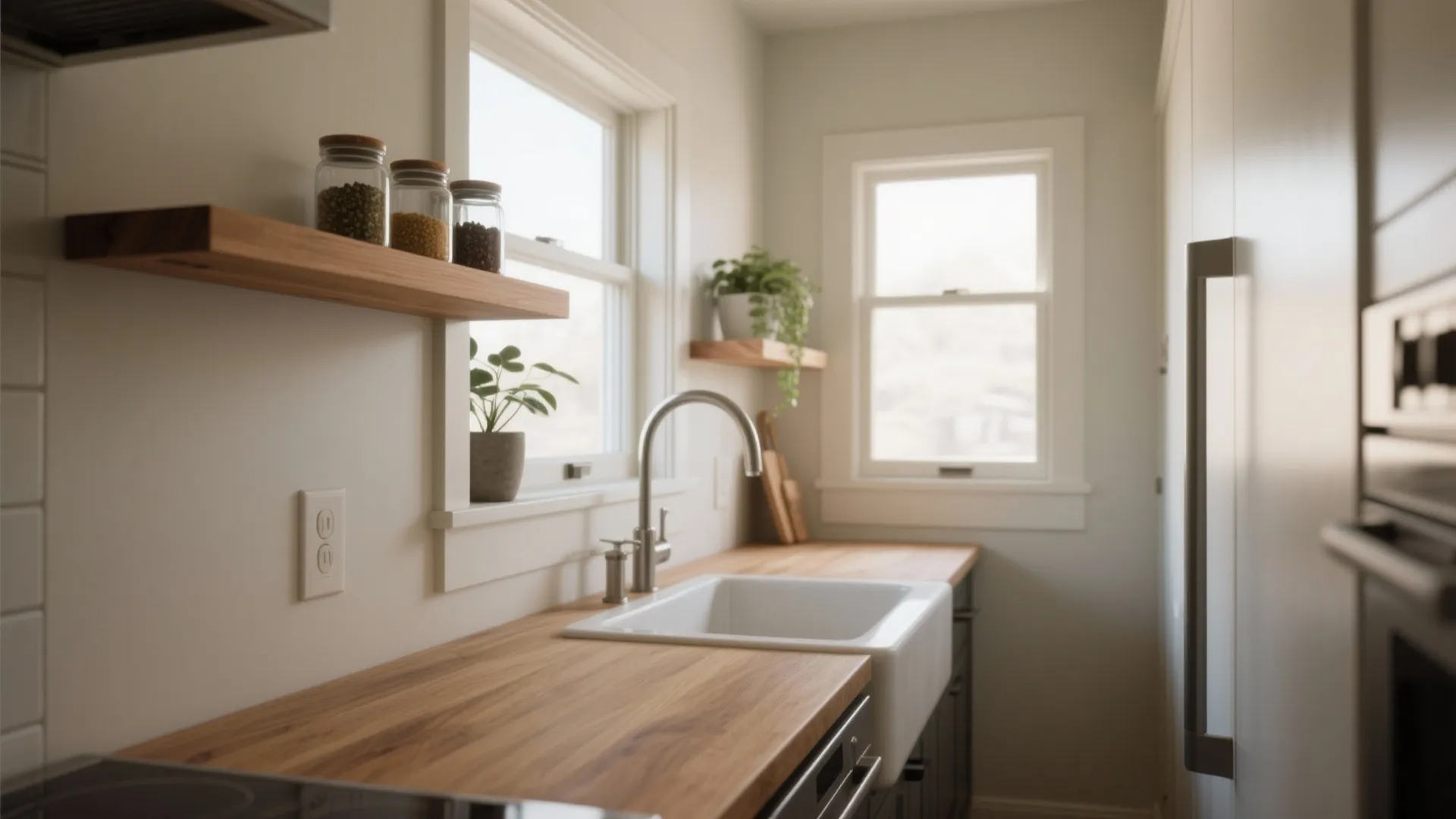 1. Slim floating shelf valance (adds storage without bulk)