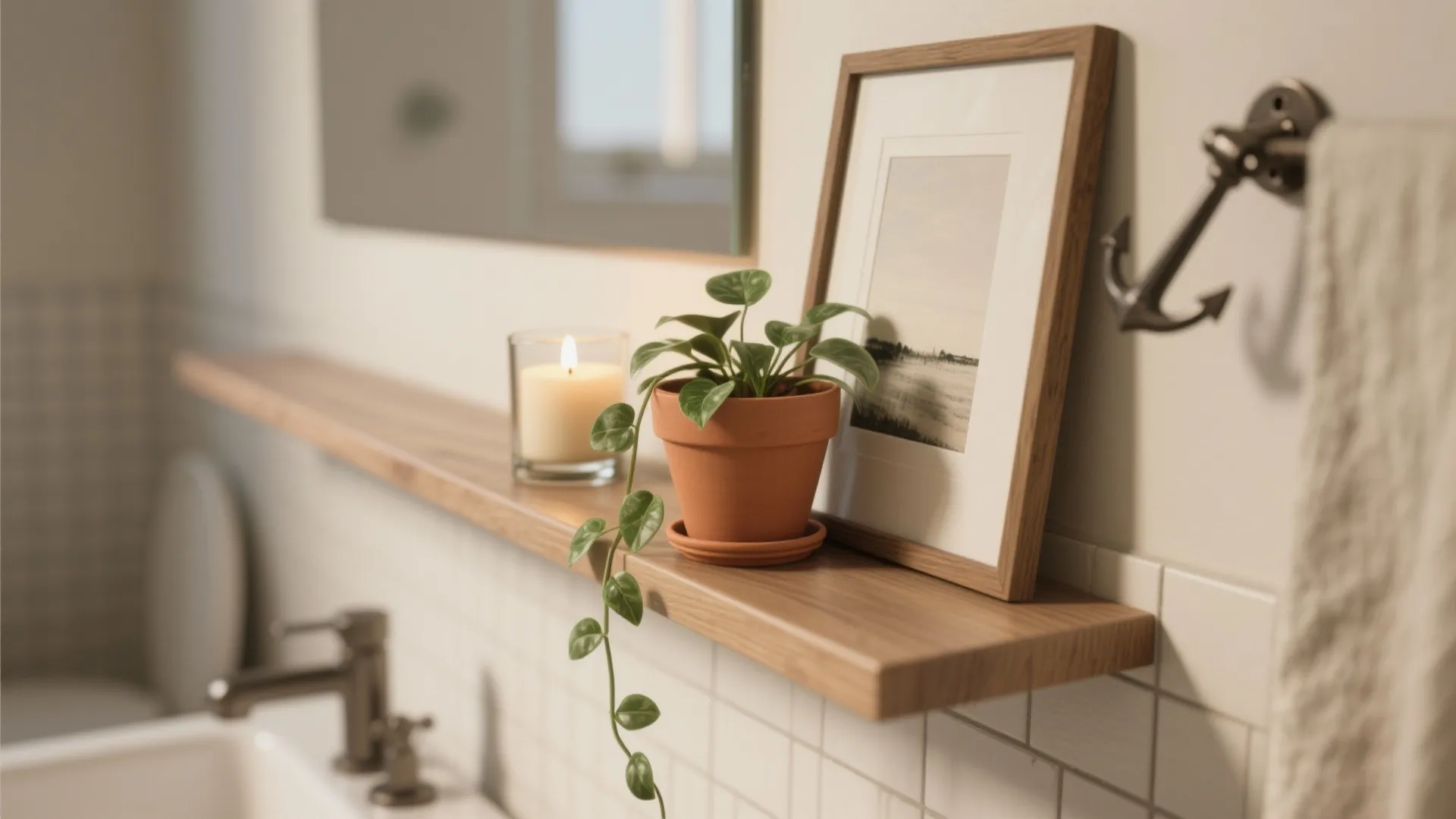 3. Floating shelf vignette for plants and candles