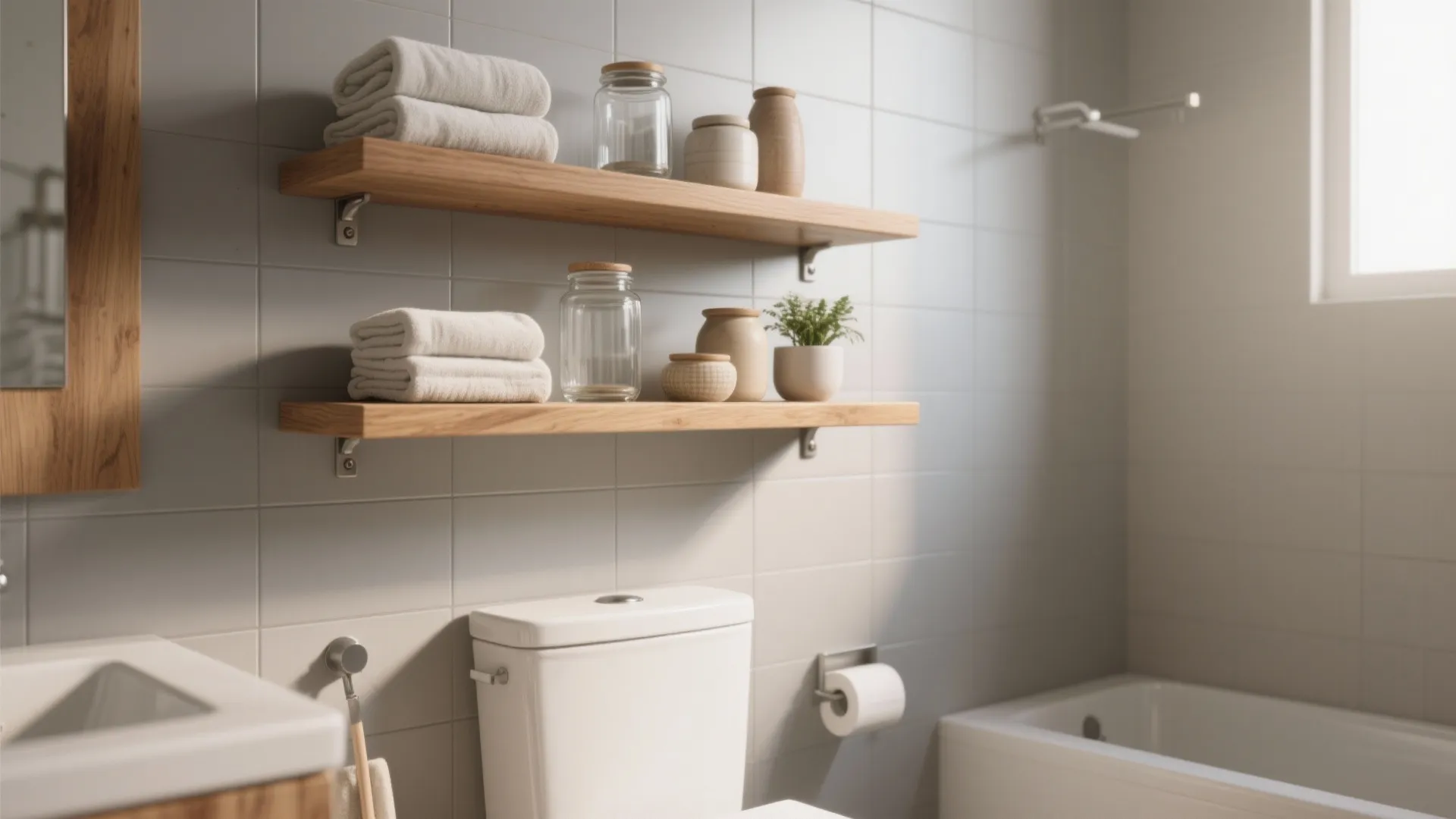 1. Go vertical: shelves above the toilet