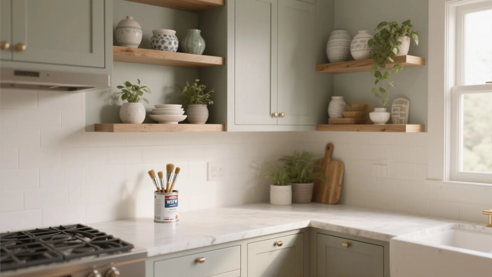 4. Integrate paint with open shelving and cabinetry