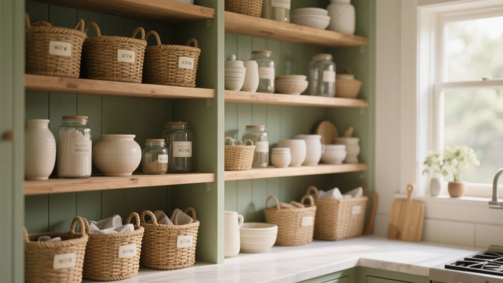 5. Mix Open Shelving with Baskets for Flexible Storage