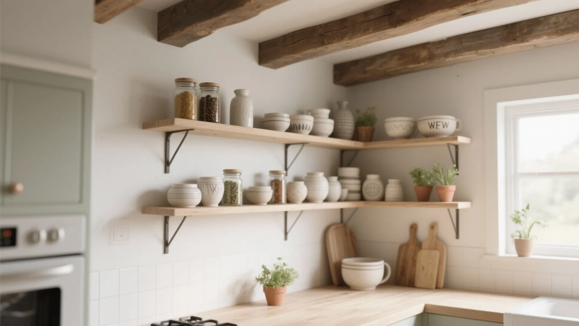 3. Integrate open shelving between beams