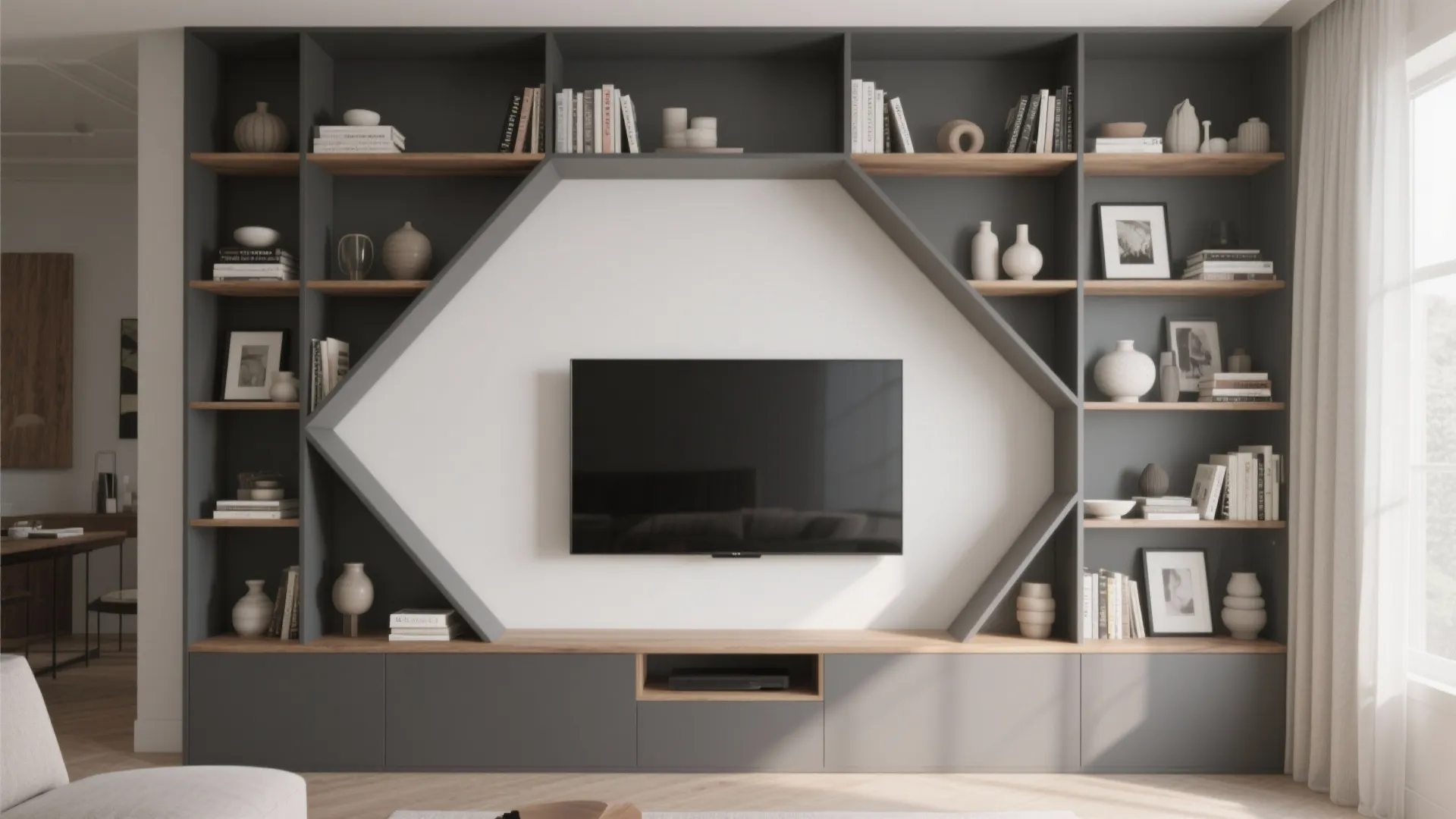 Built-In Shelves and a Soft, Asymmetrical Gallery