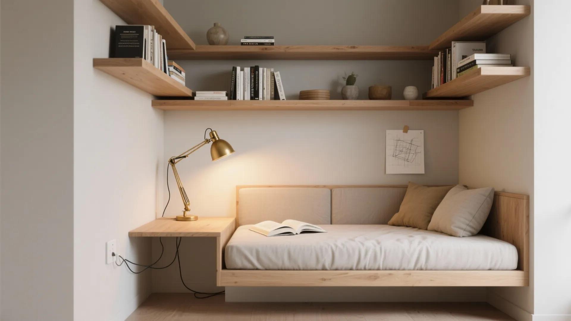 Tip 3: Frame the daybed with shelves and lighting