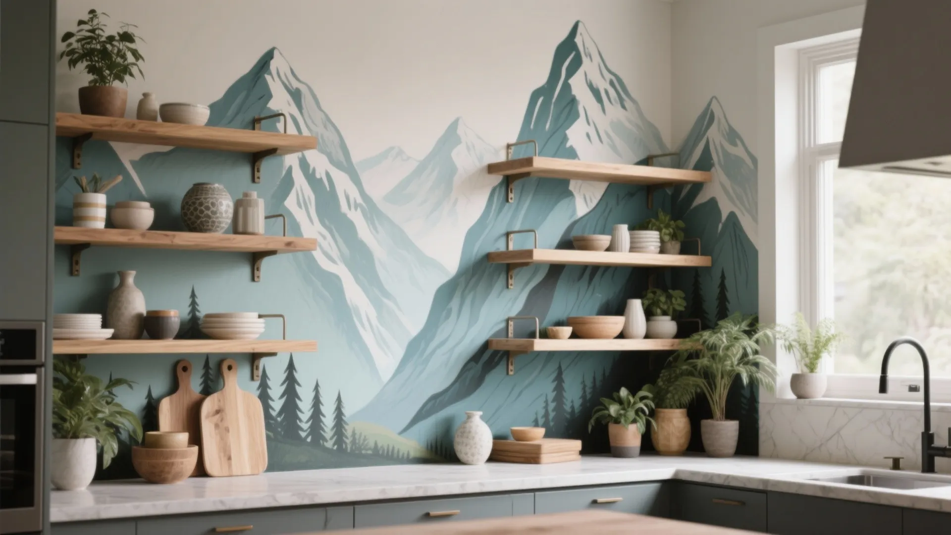 5. Integrated Shelving and Mural Combo