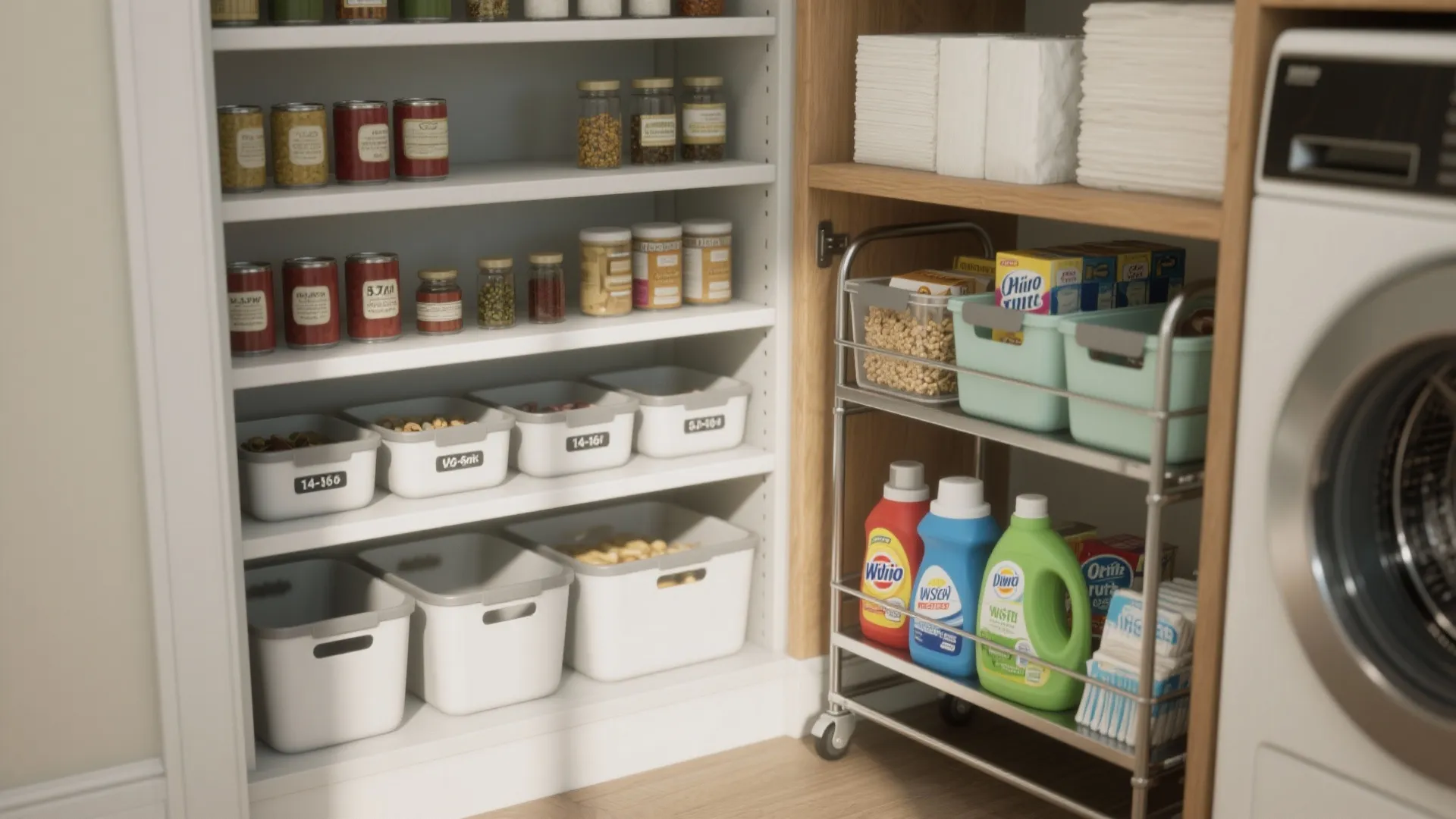 Idea 4: Multi-depth shelves + slim rolling carts