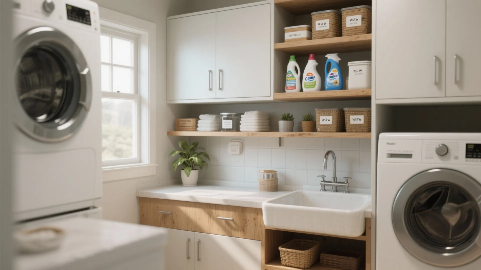 3. Open shelving and a utility sink for multitasking