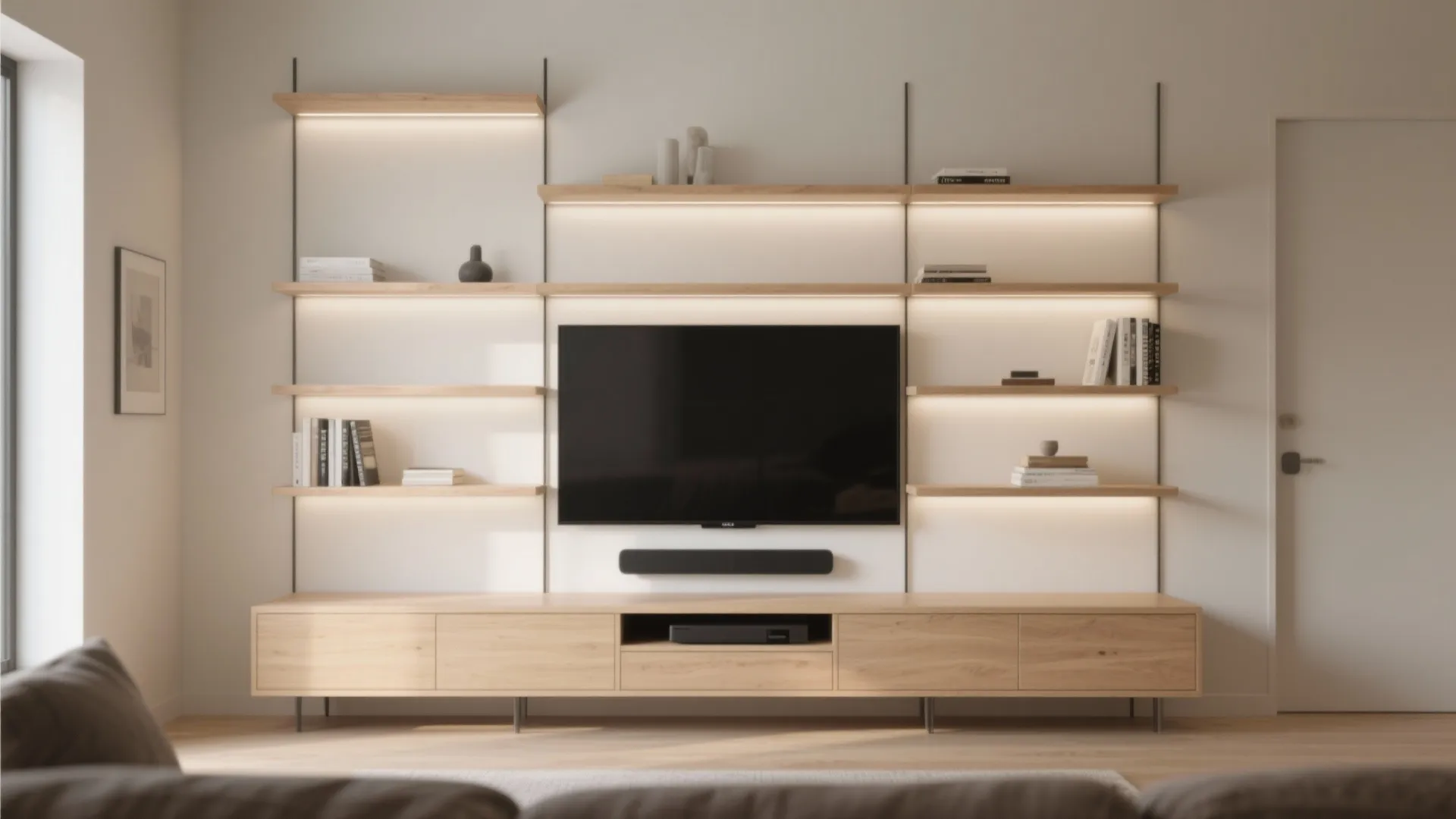 Floating shelves with a slim closed base