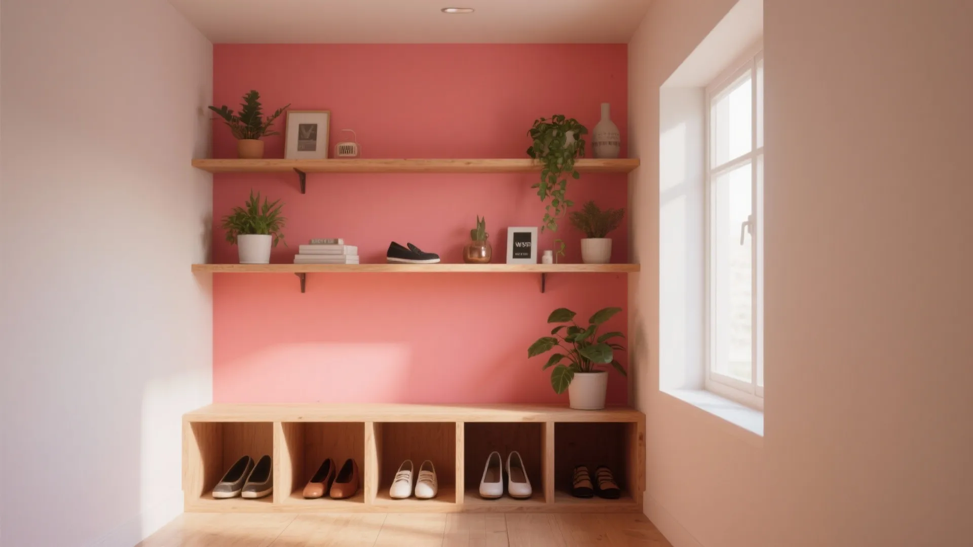 2. Built-in shelving with a painted backdrop