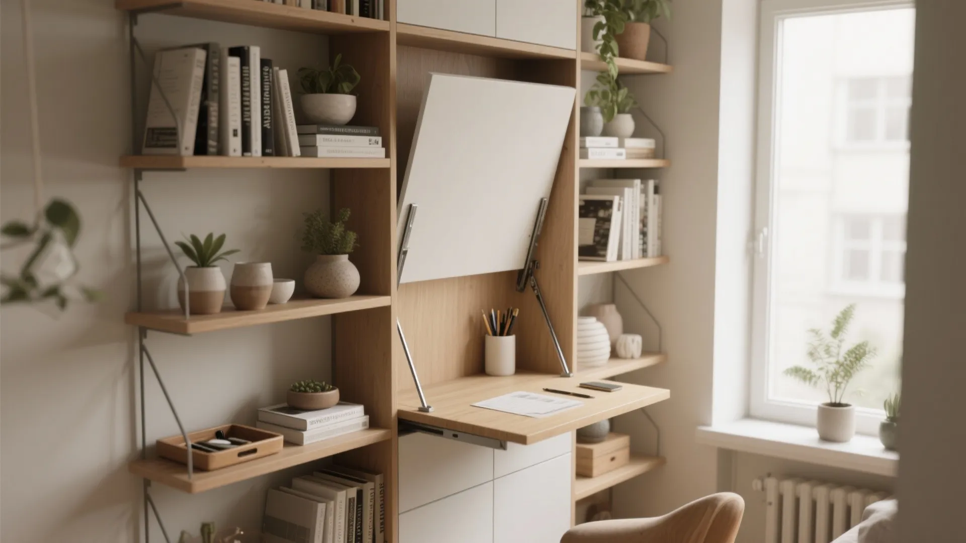 2. Convertible shelving-desk combo