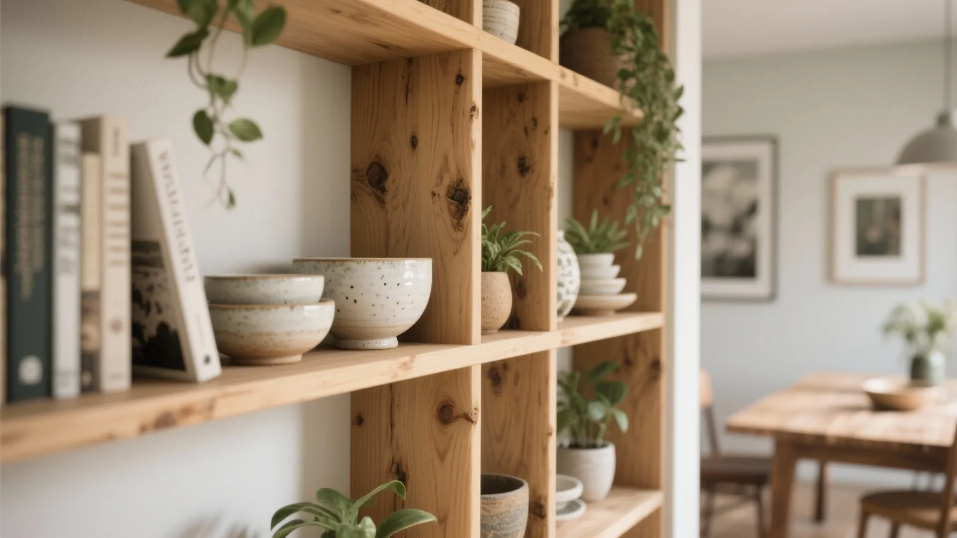 Open Shelving Divider with Display and Storage