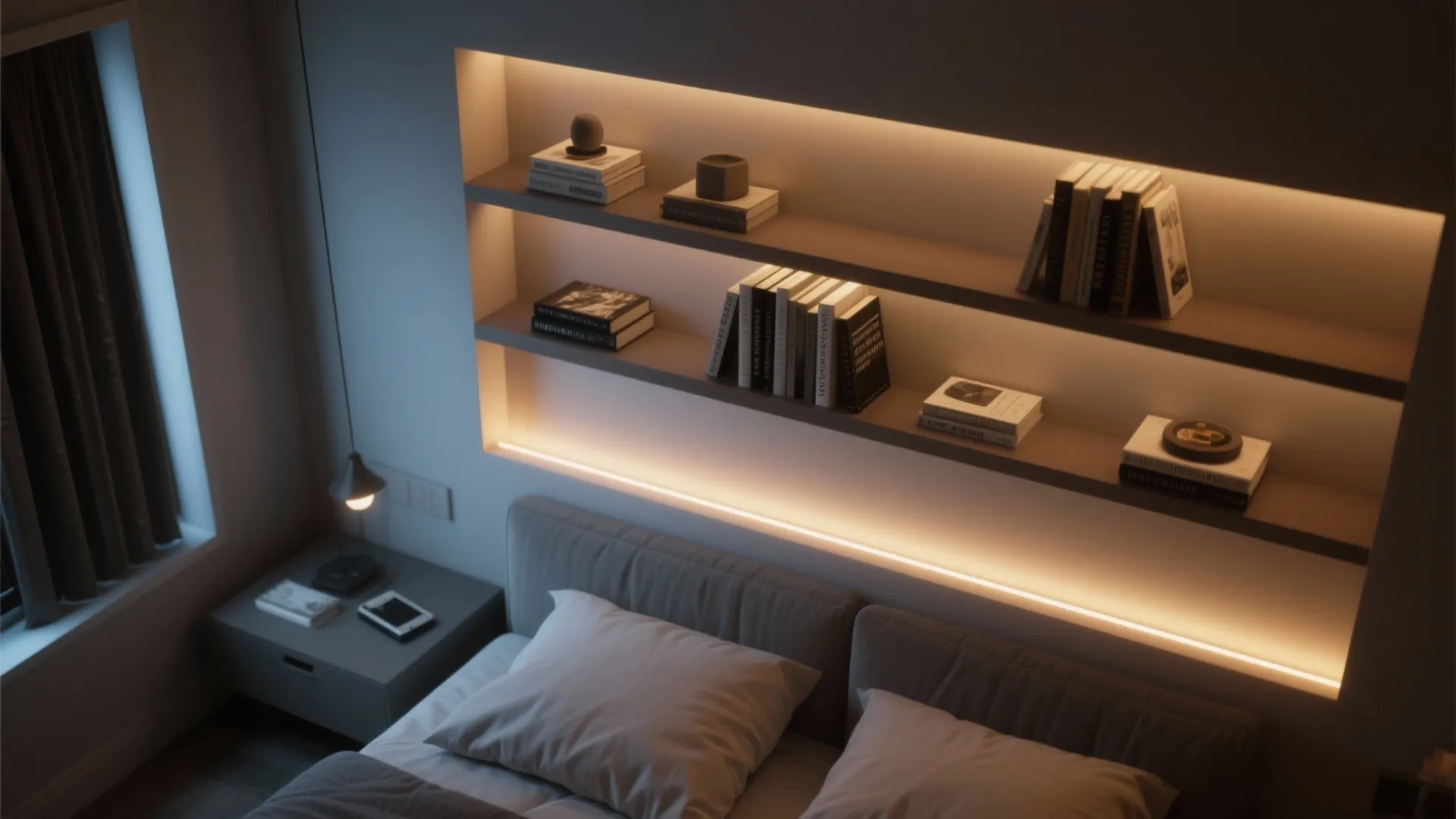5. Integrated shelving with lighting