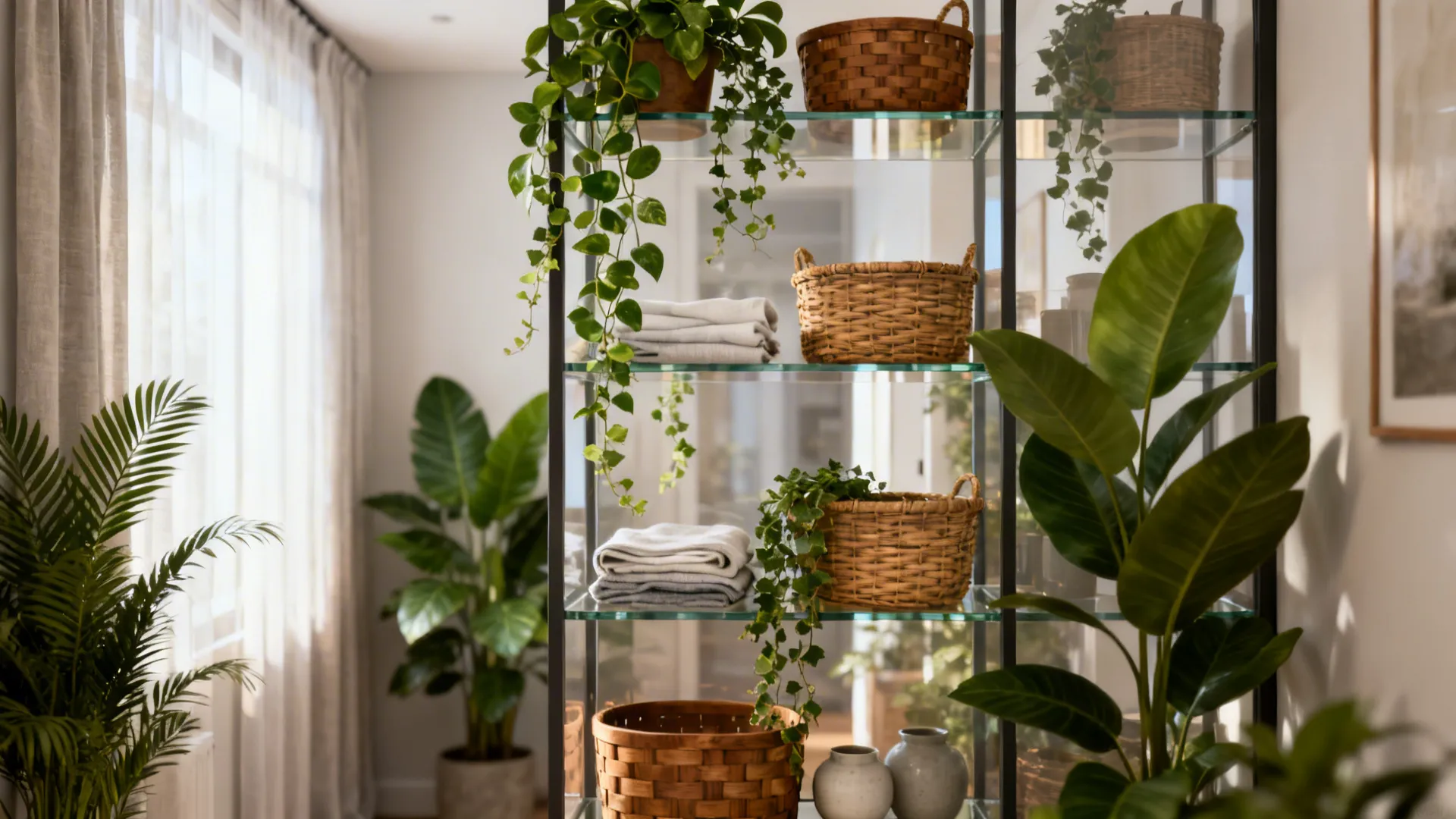 5. Open shelving divider with plants
