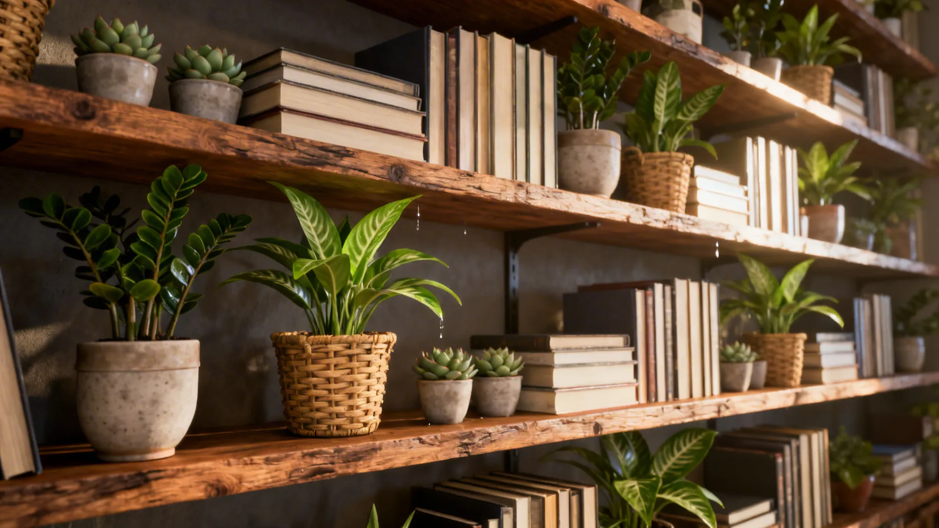 4. Multipurpose Shelving with Potted Greens