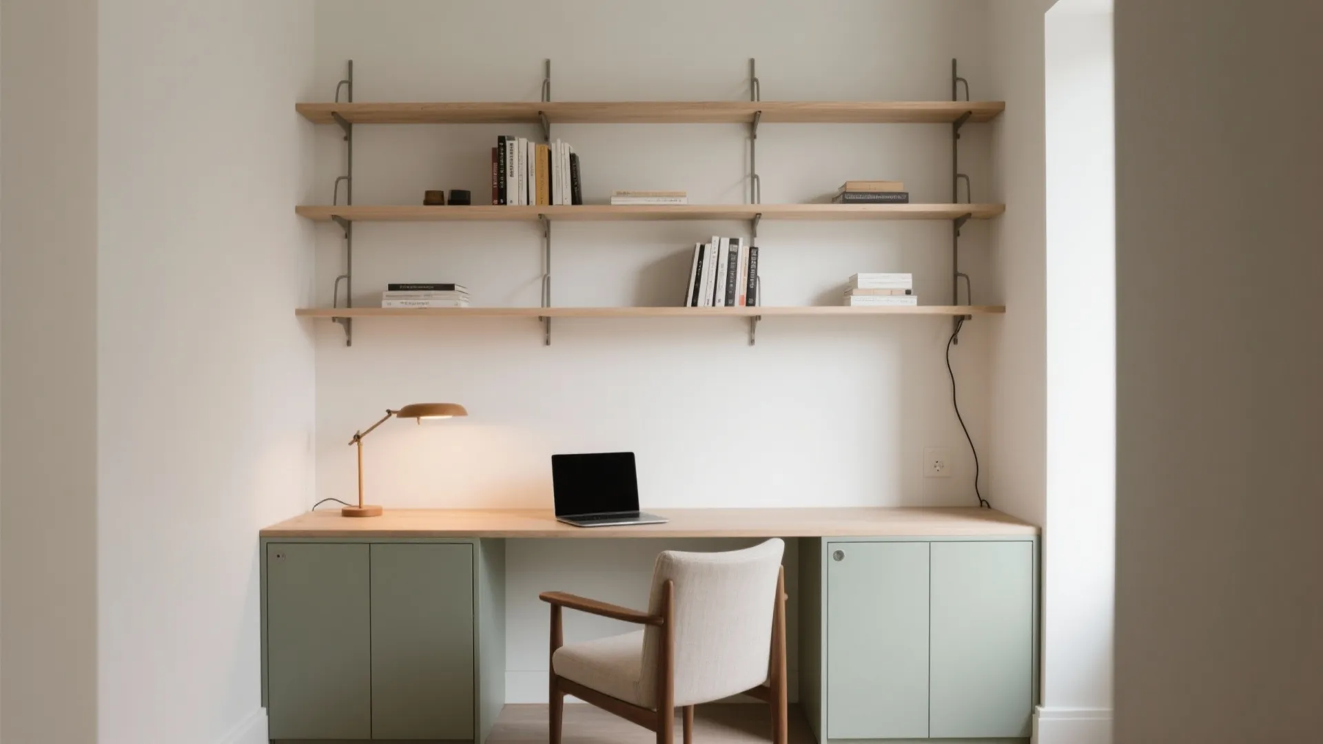 Minimalist Shelving Wall for Clutter-Free Focus