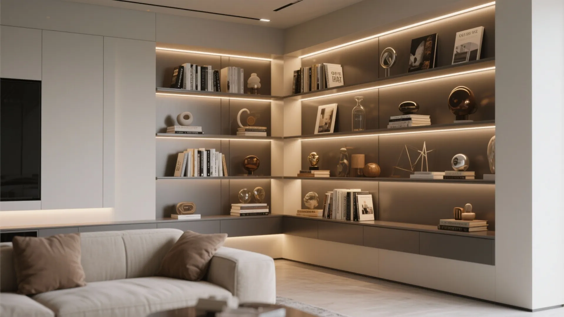 6. Shelving Units with Built-In Lighting