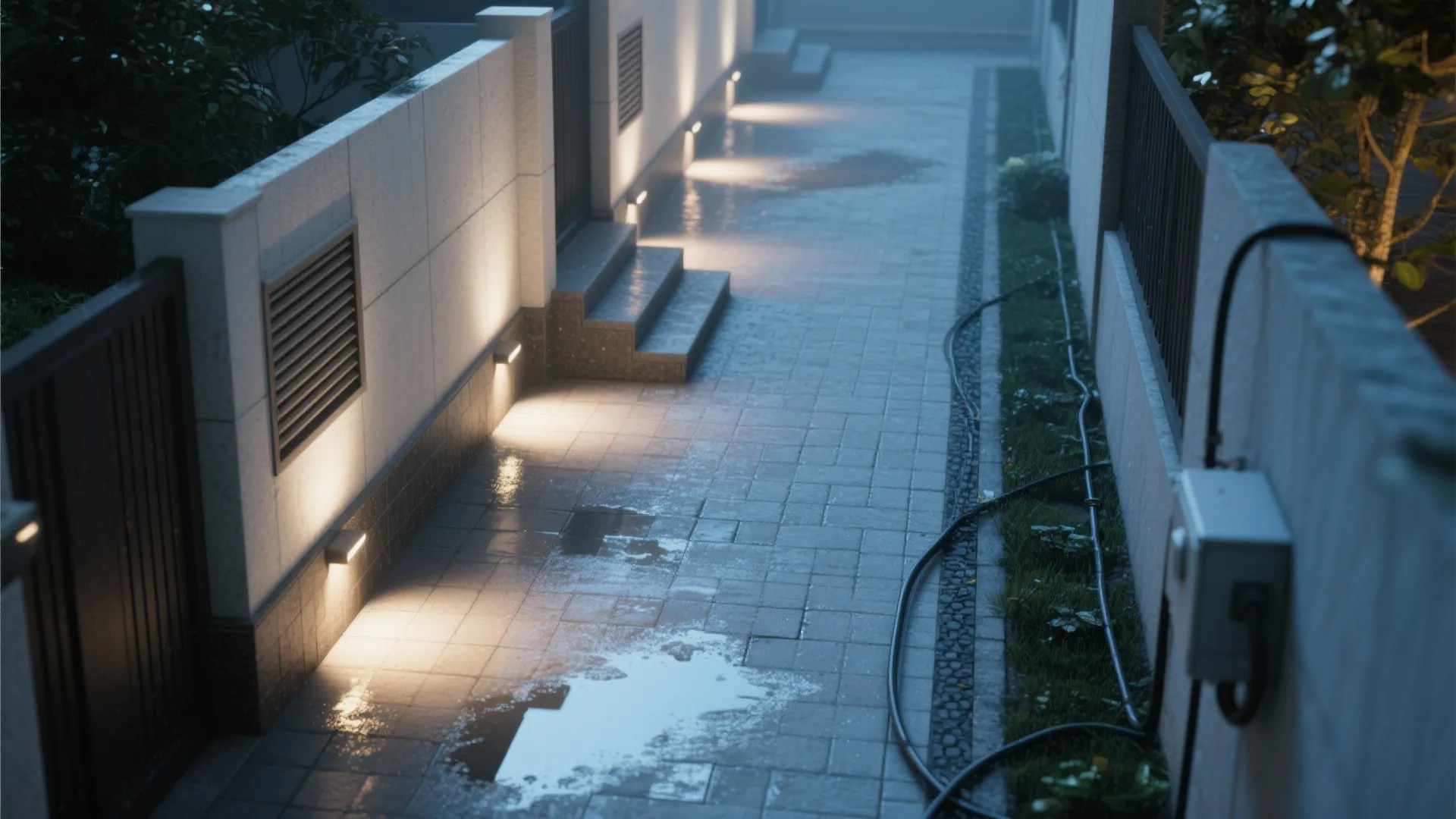 Shielded step and footing lights for safer pathways