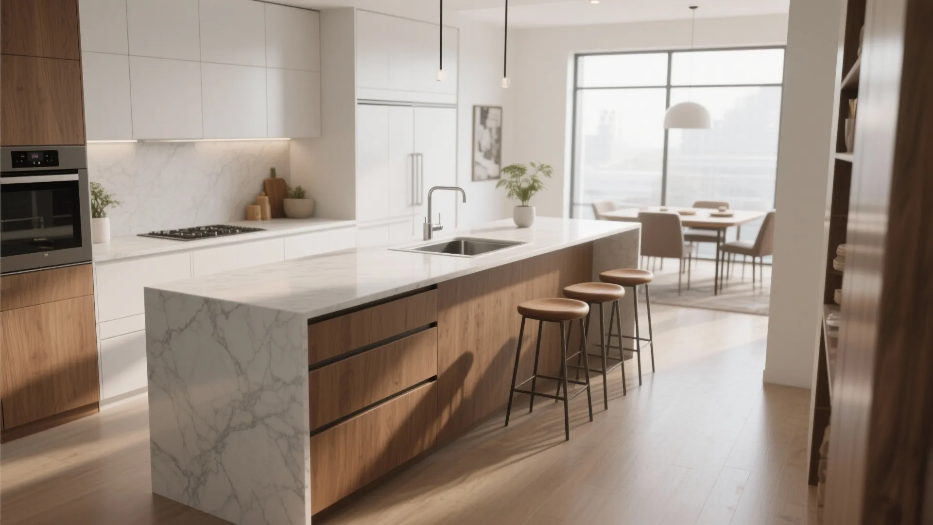 1. The Shifted Island: lean into a thin island with perimeter seating