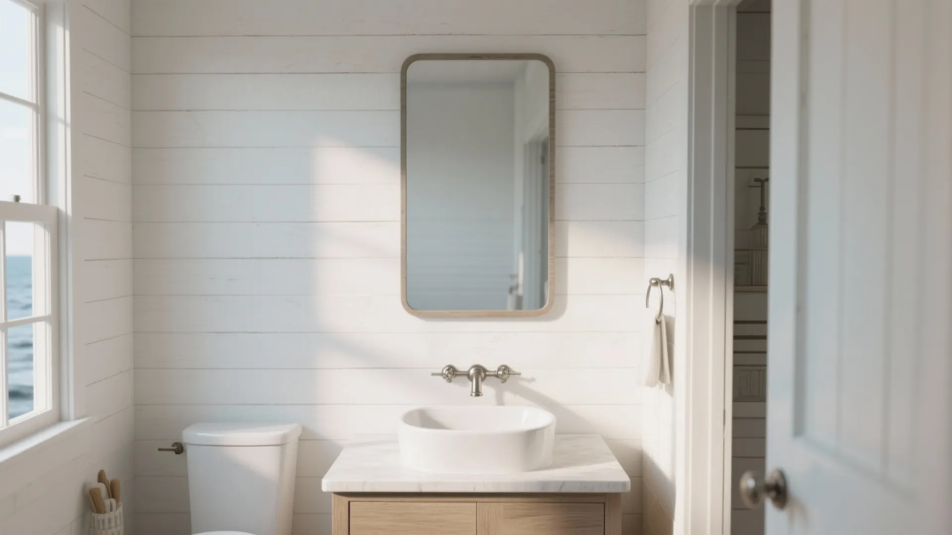 9. Shiplap Backdrop with Mirror