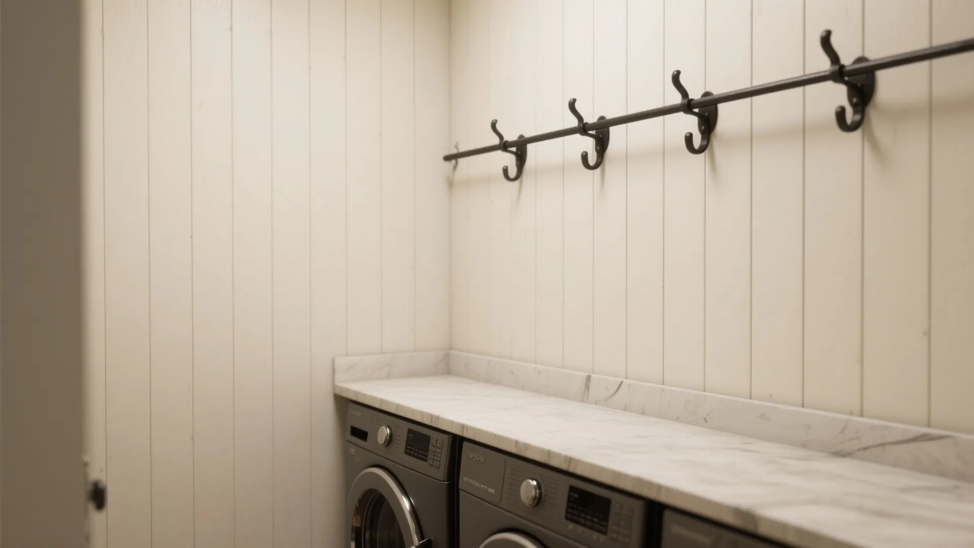 3. Vertical shiplap or beadboard with utility hooks