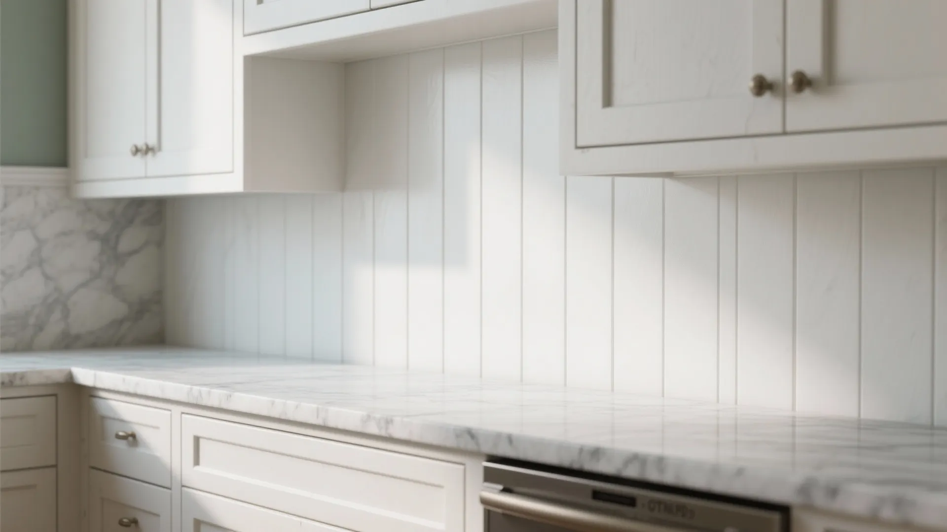 4. Shaker Style with Shiplap or Beadboard Backsplash