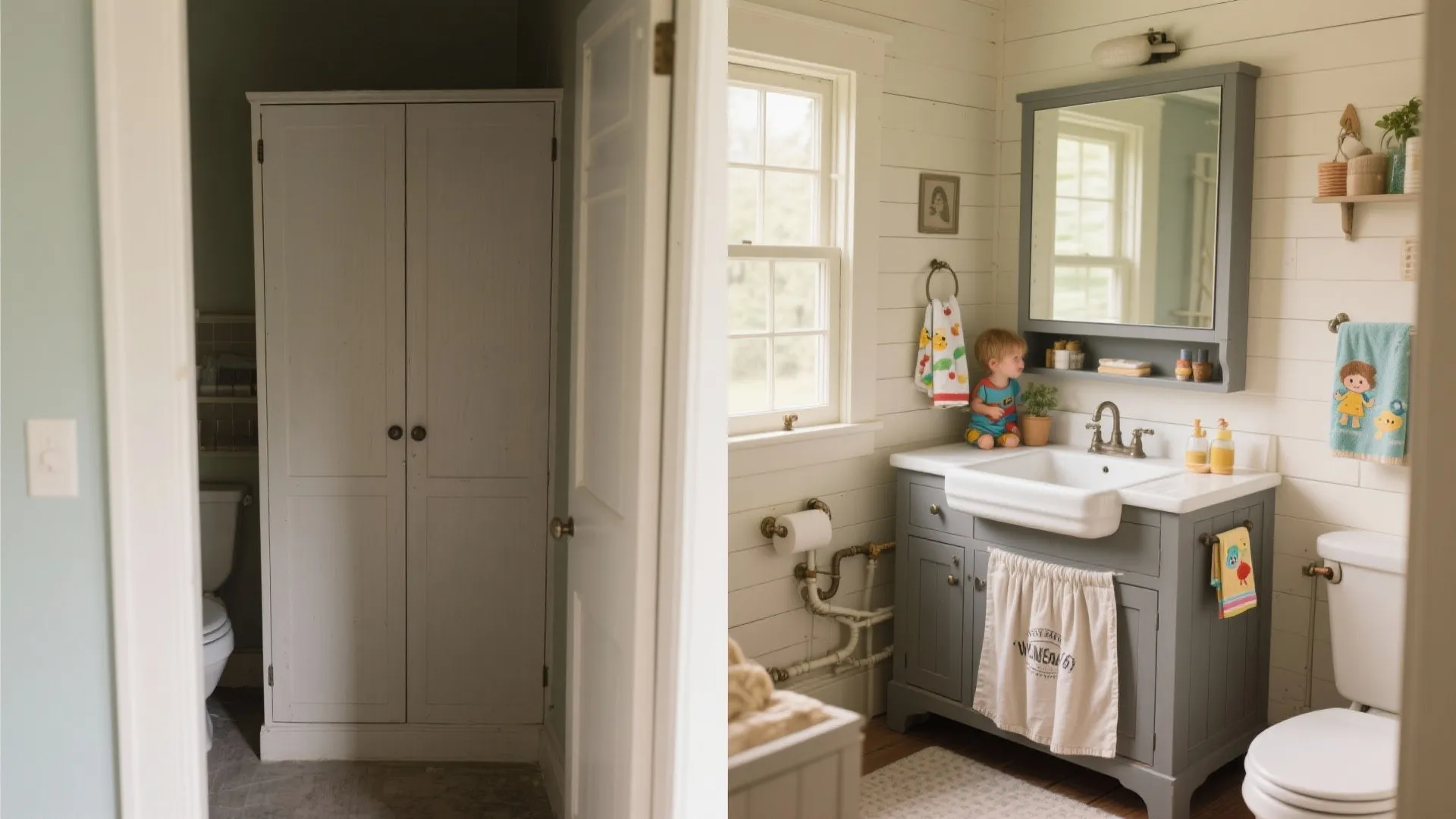 4. Shiplap gray vanity with farmhouse sink