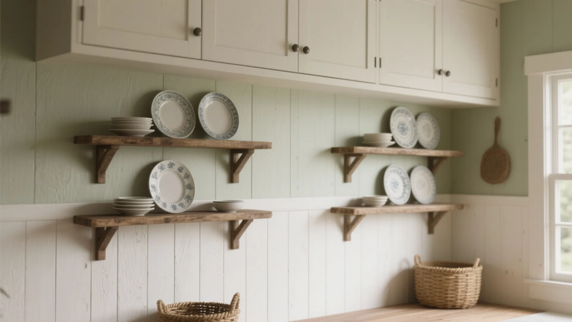 1. Painted Shiplap + Open Shelving for Instant Character
