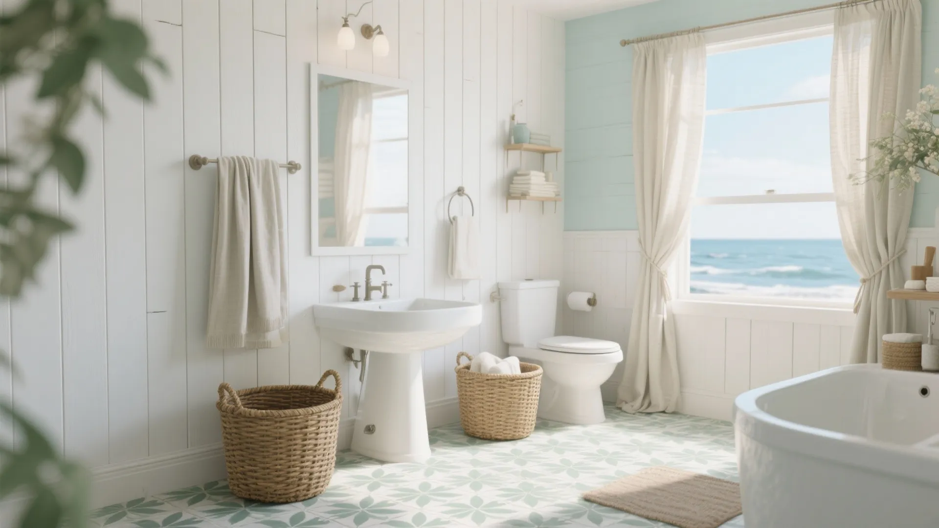 7. White Shiplap & Sage Floor Tiles