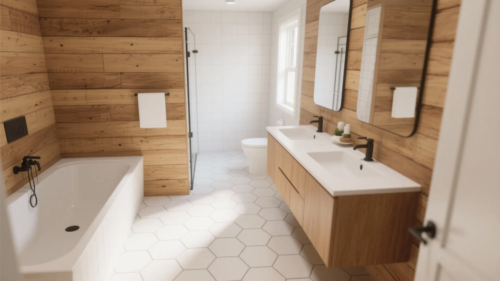 5. Shiplap with Contrasting Tile