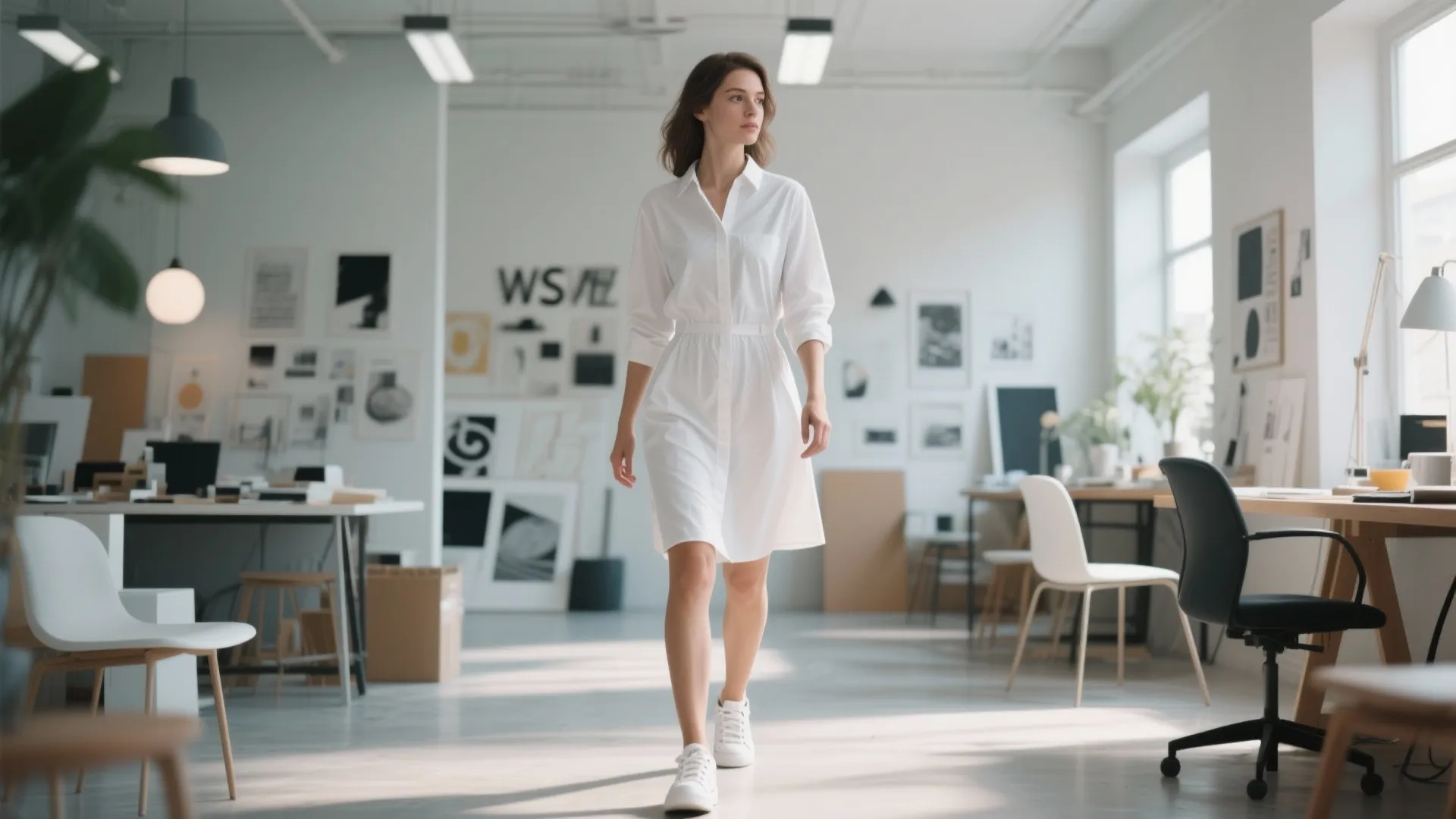 5. Casual Shirt Dress and Sneakers