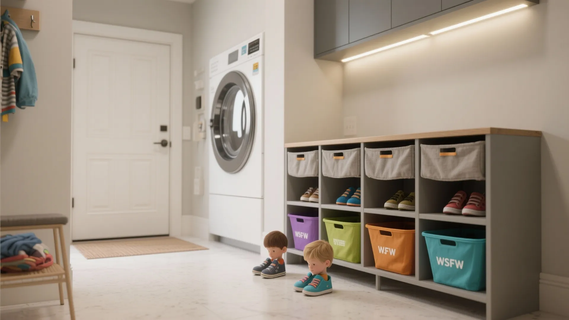 5. Shoe Rack + Laundry Zone Combo