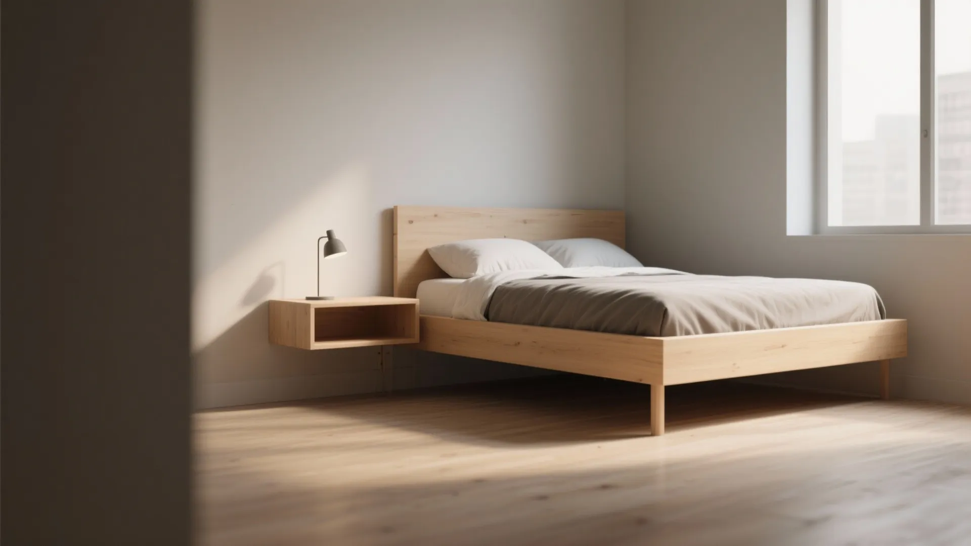 2. Shorter frame + floating nightstand