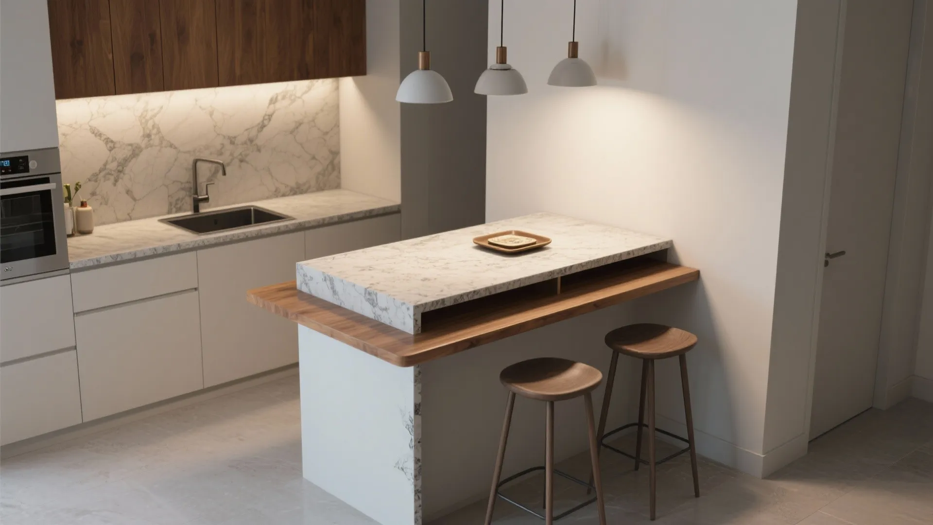 5. Short peninsula with integrated floating shelf