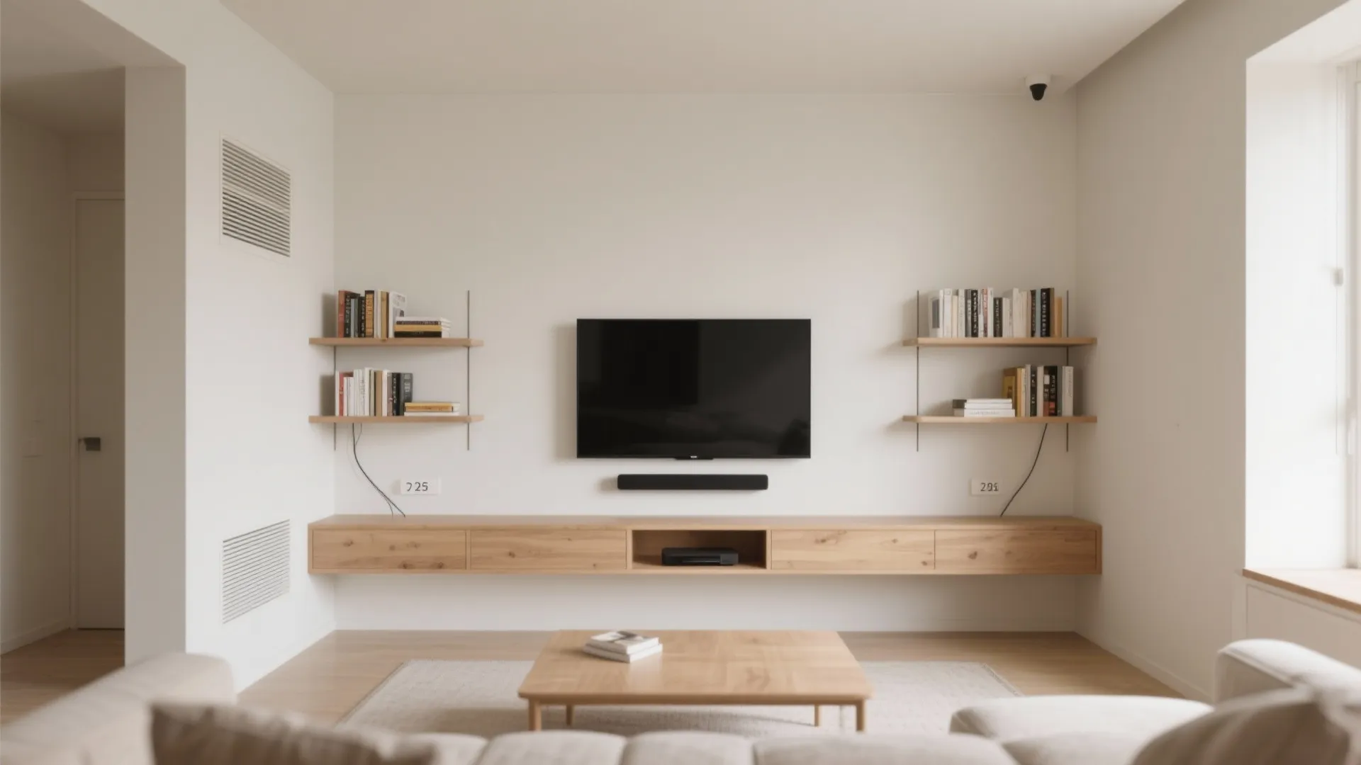 3) TV on the Short Wall + Built-In Bookend Storage