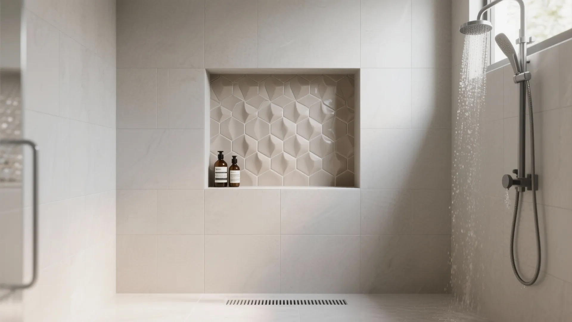 2) 3D Mosaic Accent Inside the Shower Niche