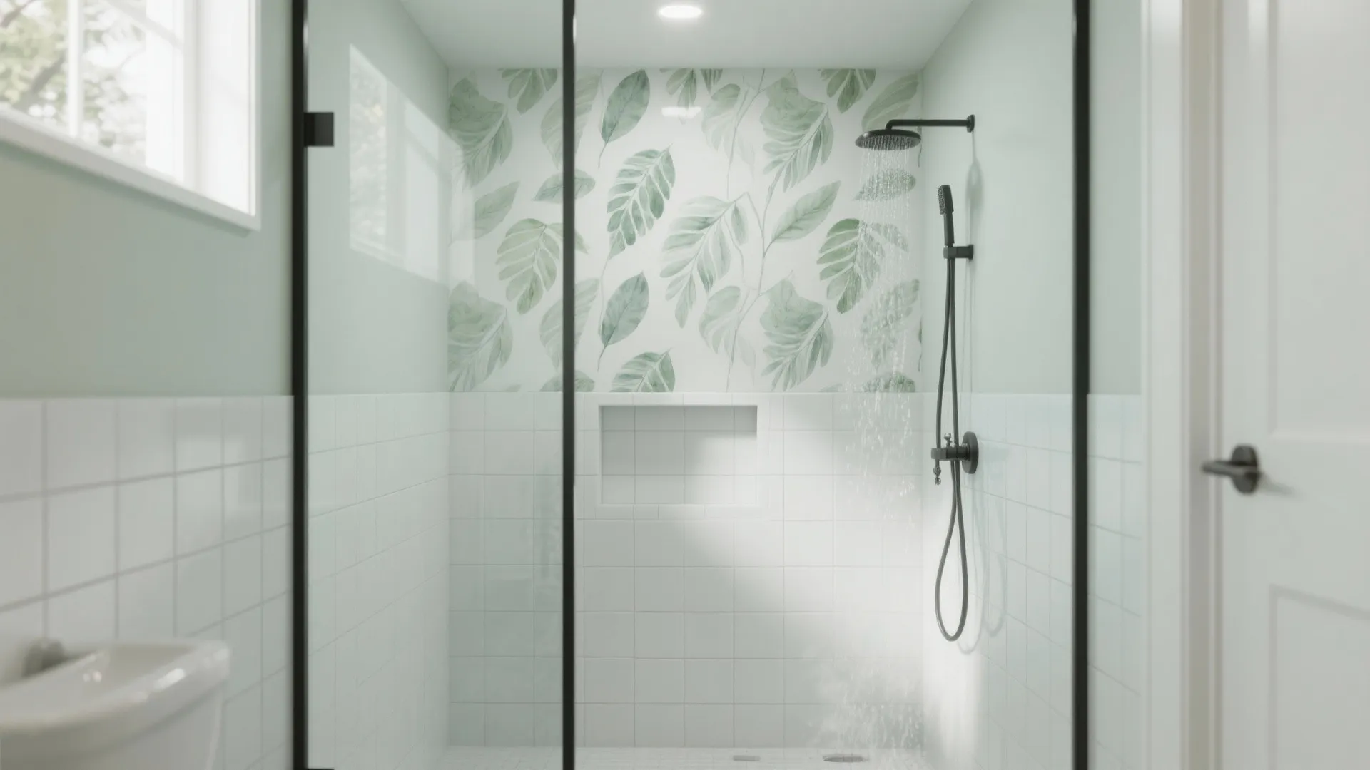 Botanical Accent Wall in the Shower