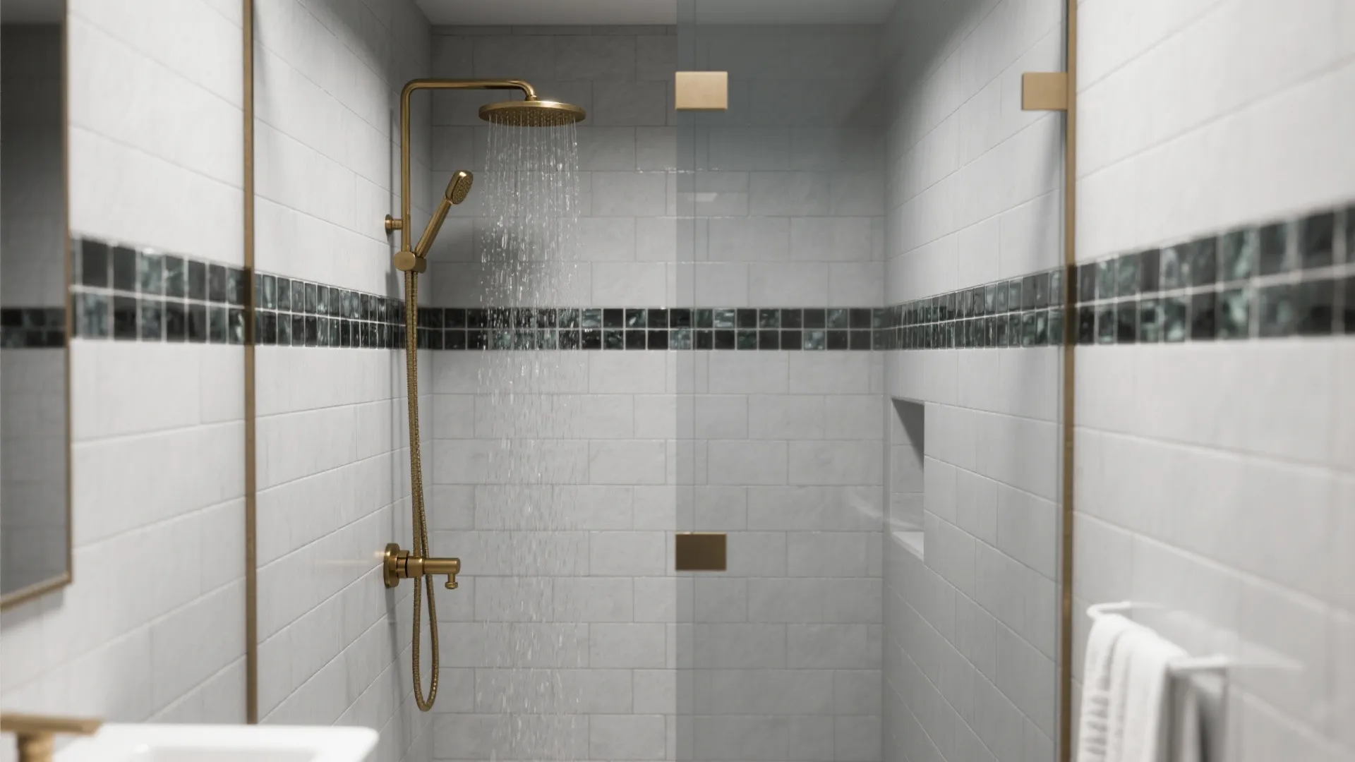 High-Contrast Accent Band Around the Shower