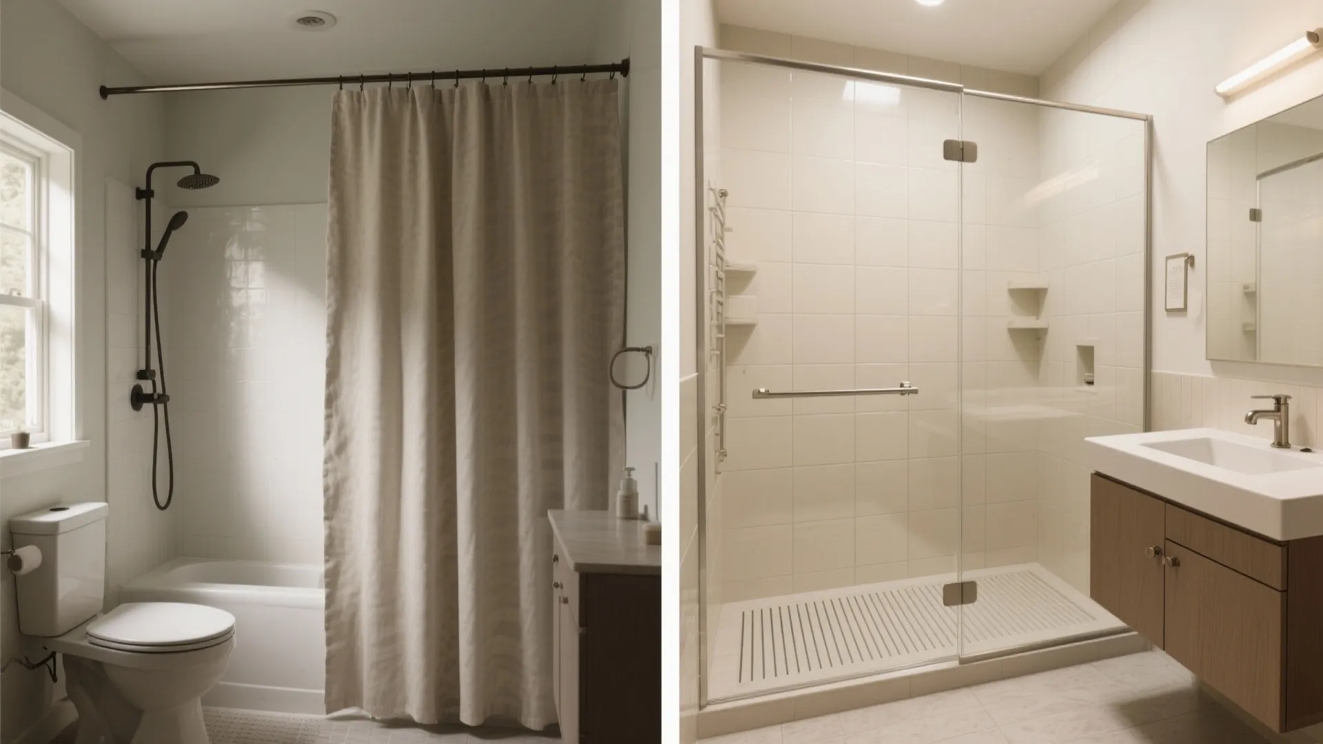 Frameless glass shower for depth and light