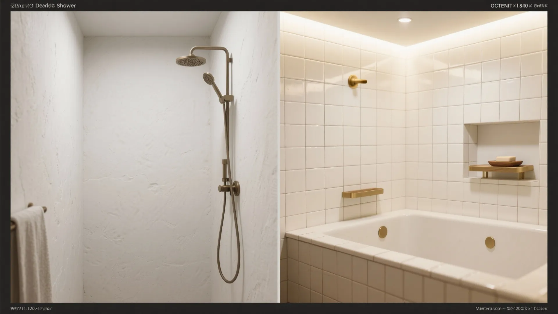 Before and after shower showing impact of white zellige accents on curb and niche