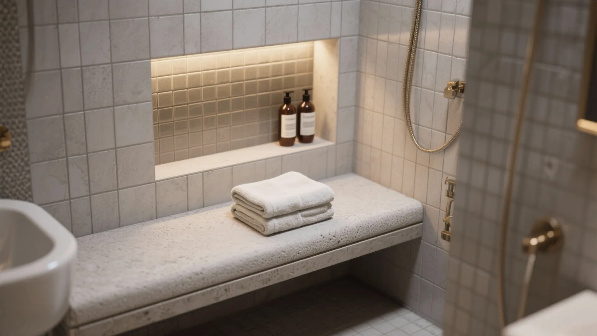4. Shower bench and niche for ritual comfort