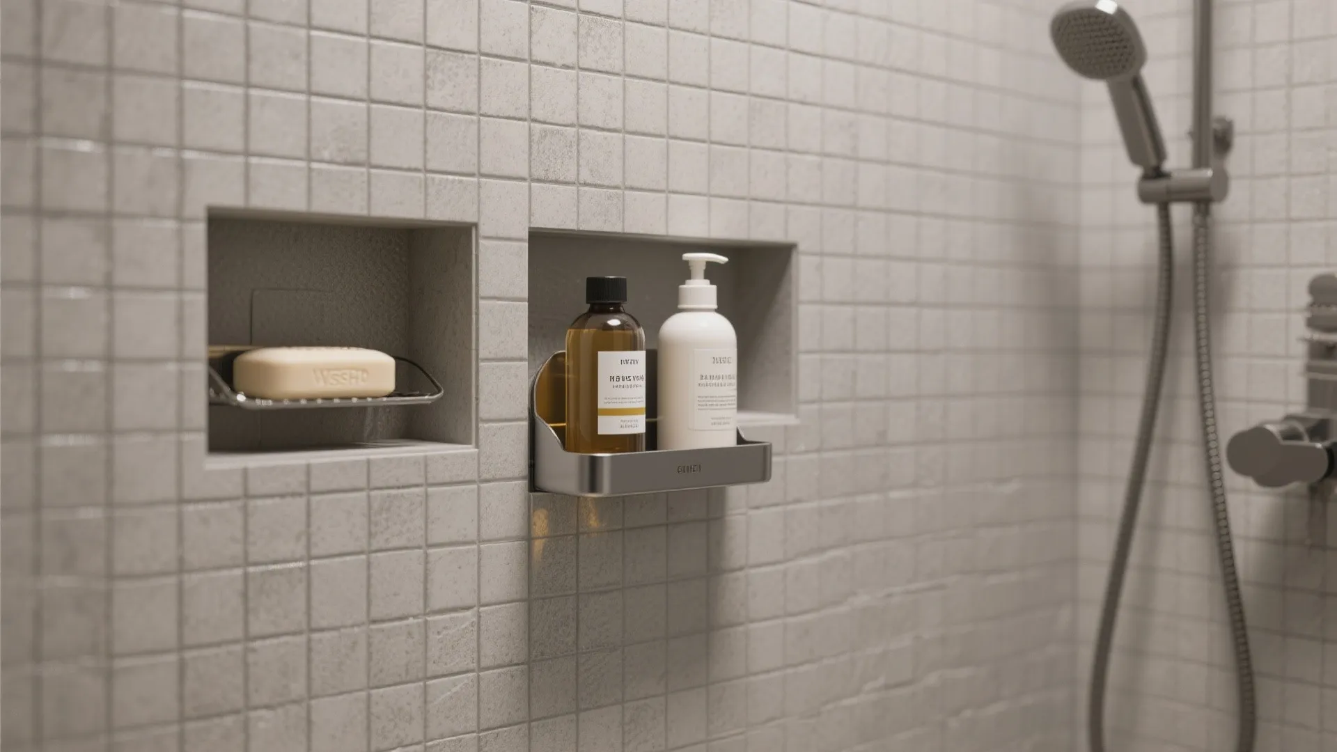 9. Shower Caddies in Tiled Walls