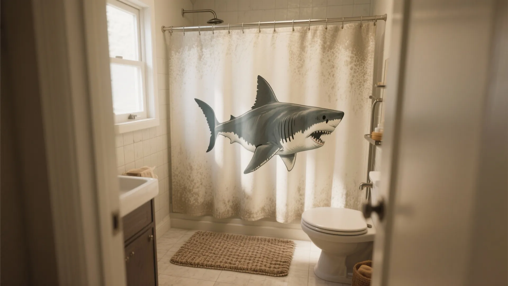 5. Playful Shark Shower Curtain with High-Quality Textiles