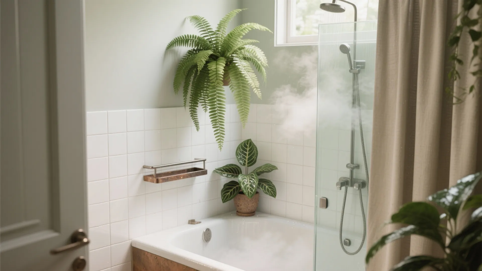Ferns and humidity-lovers for the shower zone