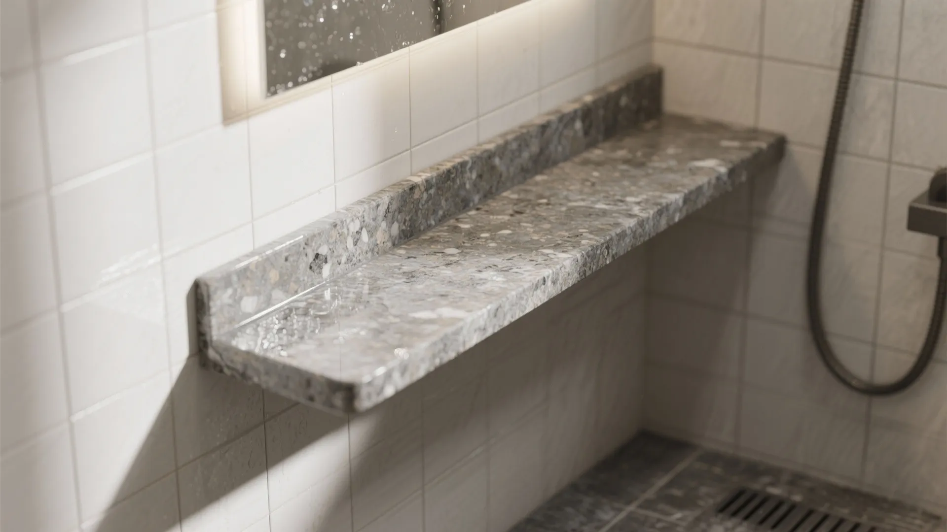 3. Granite shower curb or shelf—subtle luxury