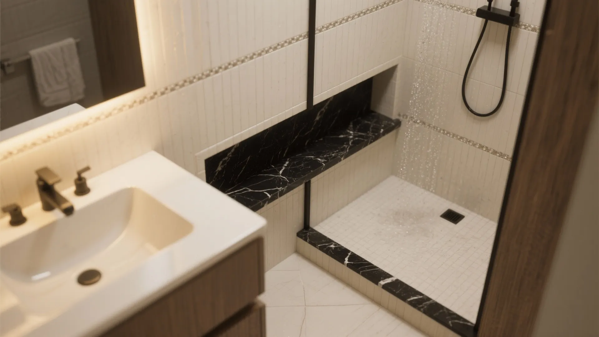 4. Integrated granite ledge in a shower niche